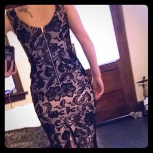 AKIRA Nude and Black Lace Cocktail Dress
